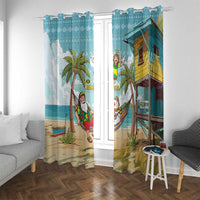 Jamaica Christmas Window Curtain with Rasta Santa Snowman Hammock Angel Palm Trees and Tropical Beach Design - Wonder Print Shop