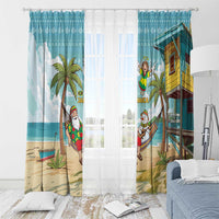 Jamaica Christmas Window Curtain with Rasta Santa Snowman Hammock Angel Palm Trees and Tropical Beach Design - Wonder Print Shop