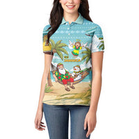 Jamaica Christmas Women Polo Shirt with Rasta Santa Snowman Hammock Angel Palm Trees and Tropical Beach Design - Wonder Print Shop