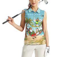 Jamaica Christmas Women Sleeveless Polo Shirt with Rasta Santa Snowman Hammock Angel Palm Trees and Tropical Beach Design - Wonder Print Shop
