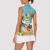 Jamaica Christmas Women Sleeveless Polo Shirt with Rasta Santa Snowman Hammock Angel Palm Trees and Tropical Beach Design - Wonder Print Shop