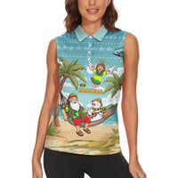 Jamaica Christmas Women Sleeveless Polo Shirt with Rasta Santa Snowman Hammock Angel Palm Trees and Tropical Beach Design - Wonder Print Shop