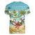 Jamaica Christmas Women V-Neck T-Shirt with Rasta Santa Snowman Hammock Angel Palm Trees and Tropical Beach Design - Wonder Print Shop