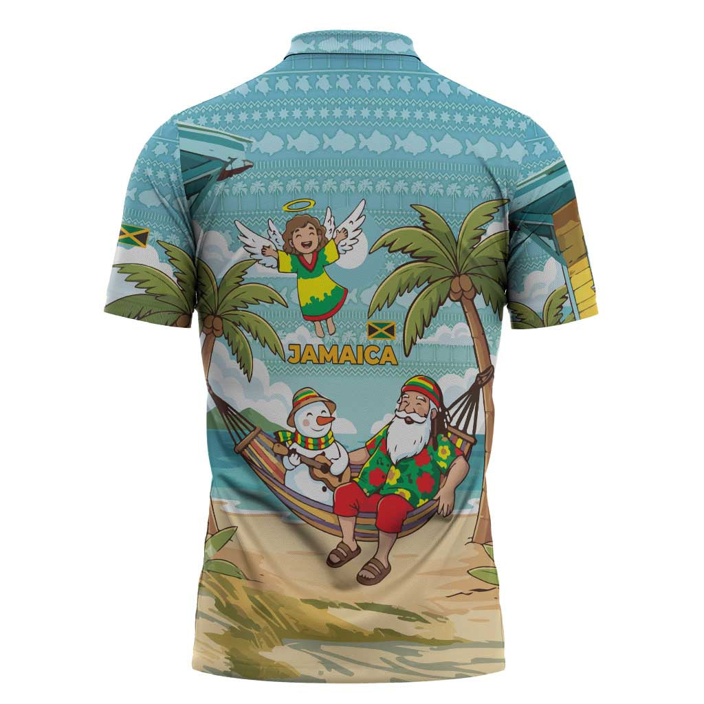 Jamaica Christmas Zipper Polo Shirt with Rasta Santa Snowman Hammock Angel Palm Trees and Tropical Beach Design - Wonder Print Shop