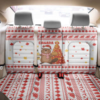Canada Christmas Back Car Seat Cover with Beaver Maple Tree Ice Wine Pie and Red White Knit Pattern Design - Wonder Print Shop