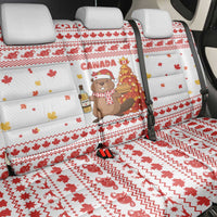 Canada Christmas Back Car Seat Cover with Beaver Maple Tree Ice Wine Pie and Red White Knit Pattern Design - Wonder Print Shop