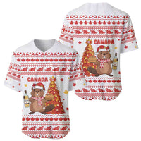 Canada Christmas Baseball Jersey with Beaver Maple Tree Ice Wine Pie and Red White Knit Pattern Design - Wonder Print Shop
