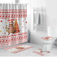 Canada Christmas Bathroom Set with Beaver Maple Tree Ice Wine Pie and Red White Knit Pattern Design - Wonder Print Shop