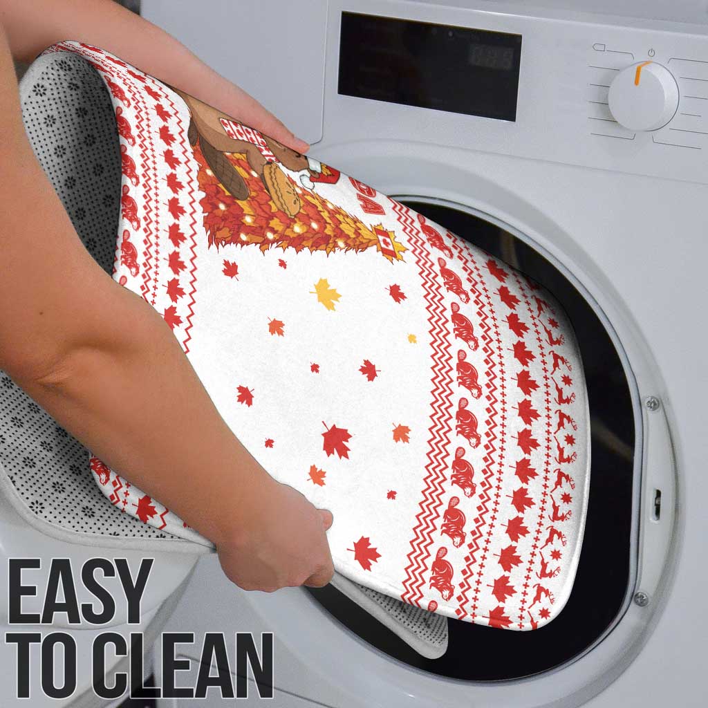 Canada Christmas Bathroom Set with Beaver Maple Tree Ice Wine Pie and Red White Knit Pattern Design - Wonder Print Shop