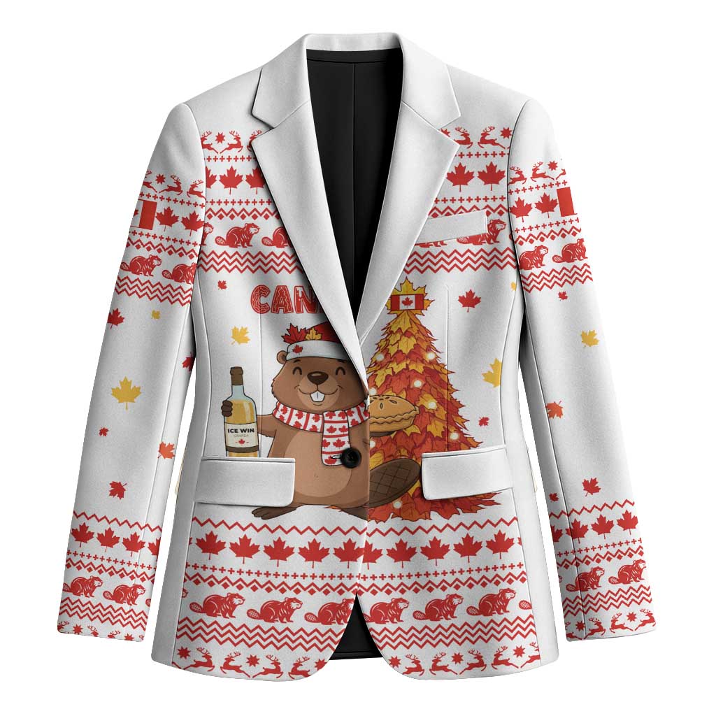 Canada Christmas Blazer with Beaver Maple Tree Ice Wine Pie and Red White Knit Pattern Design - Wonder Print Shop