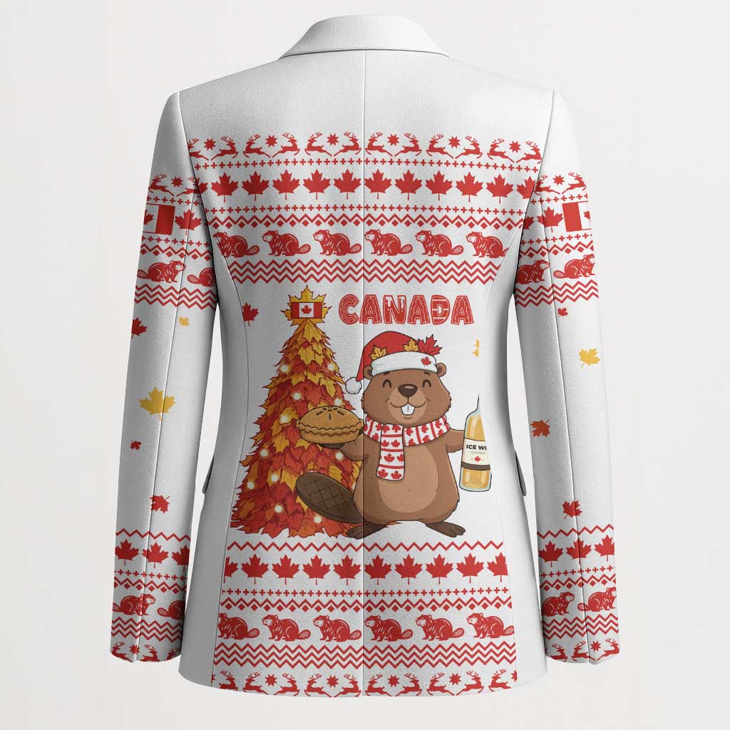 Canada Christmas Blazer with Beaver Maple Tree Ice Wine Pie and Red White Knit Pattern Design - Wonder Print Shop