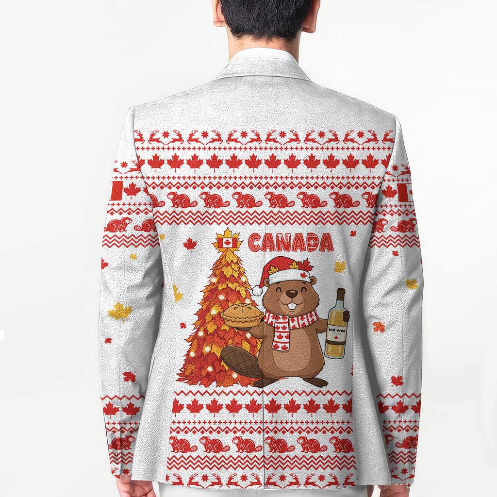 Canada Christmas Blazer with Beaver Maple Tree Ice Wine Pie and Red White Knit Pattern Design - Wonder Print Shop