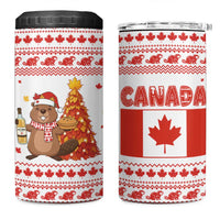 Canada Christmas 4 in 1 Can Cooler Tumbler with Beaver Maple Tree Ice Wine Pie and Red White Knit Pattern Design - Wonder Print Shop