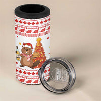 Canada Christmas 4 in 1 Can Cooler Tumbler with Beaver Maple Tree Ice Wine Pie and Red White Knit Pattern Design - Wonder Print Shop