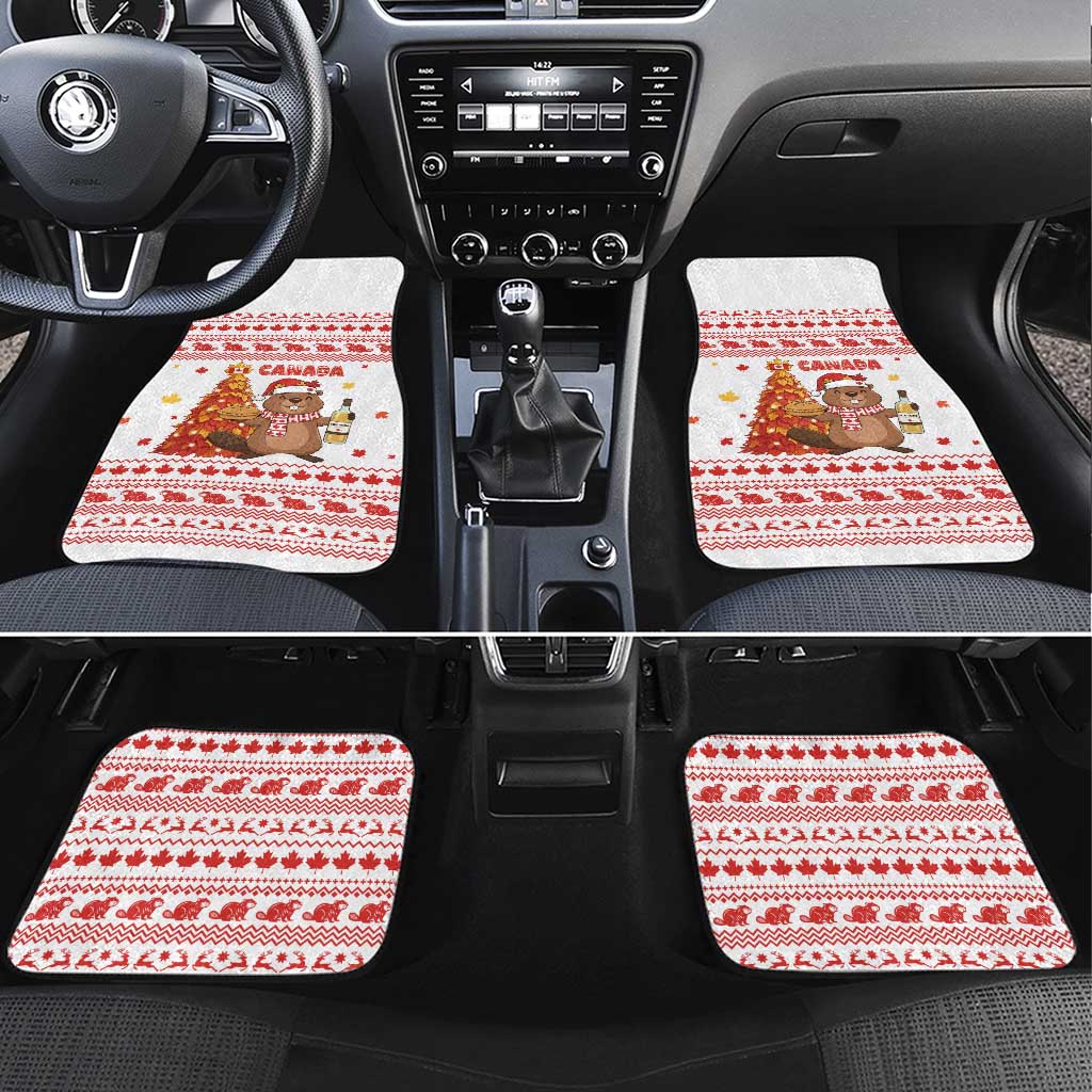 Canada Christmas Car Mats with Beaver Maple Tree Ice Wine Pie and Red White Knit Pattern Design - Wonder Print Shop