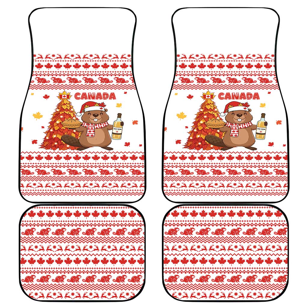 Canada Christmas Car Mats with Beaver Maple Tree Ice Wine Pie and Red White Knit Pattern Design - Wonder Print Shop