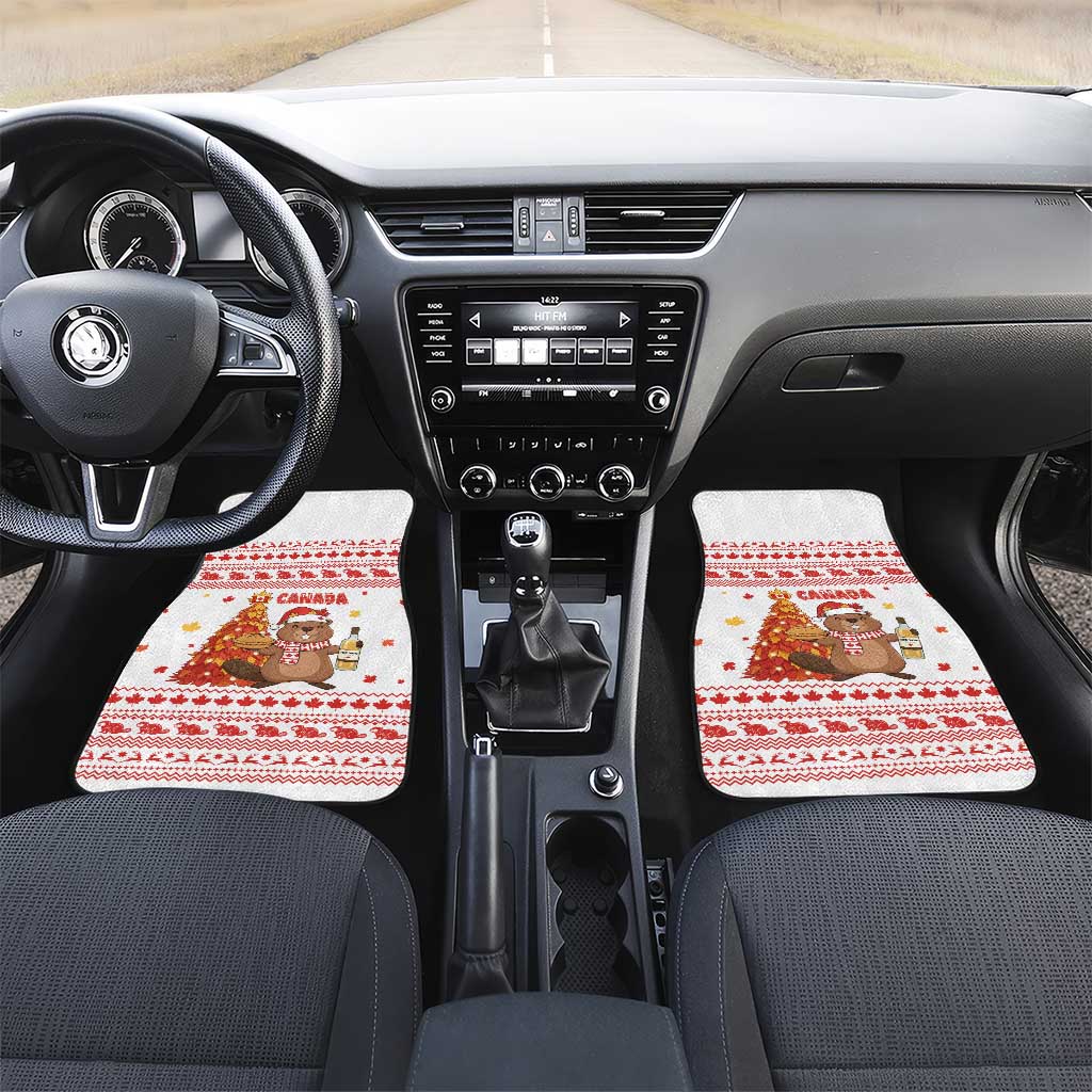 Canada Christmas Car Mats with Beaver Maple Tree Ice Wine Pie and Red White Knit Pattern Design - Wonder Print Shop