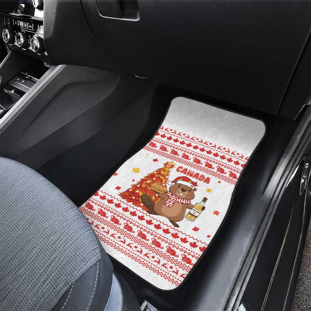 Canada Christmas Car Mats with Beaver Maple Tree Ice Wine Pie and Red White Knit Pattern Design - Wonder Print Shop