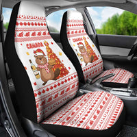 Canada Christmas Car Seat Cover with Beaver Maple Tree Ice Wine Pie and Red White Knit Pattern Design - Wonder Print Shop