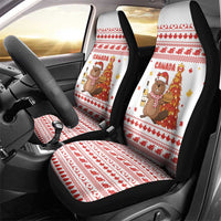 Canada Christmas Car Seat Cover with Beaver Maple Tree Ice Wine Pie and Red White Knit Pattern Design - Wonder Print Shop