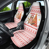 Canada Christmas Car Seat Cover with Beaver Maple Tree Ice Wine Pie and Red White Knit Pattern Design - Wonder Print Shop