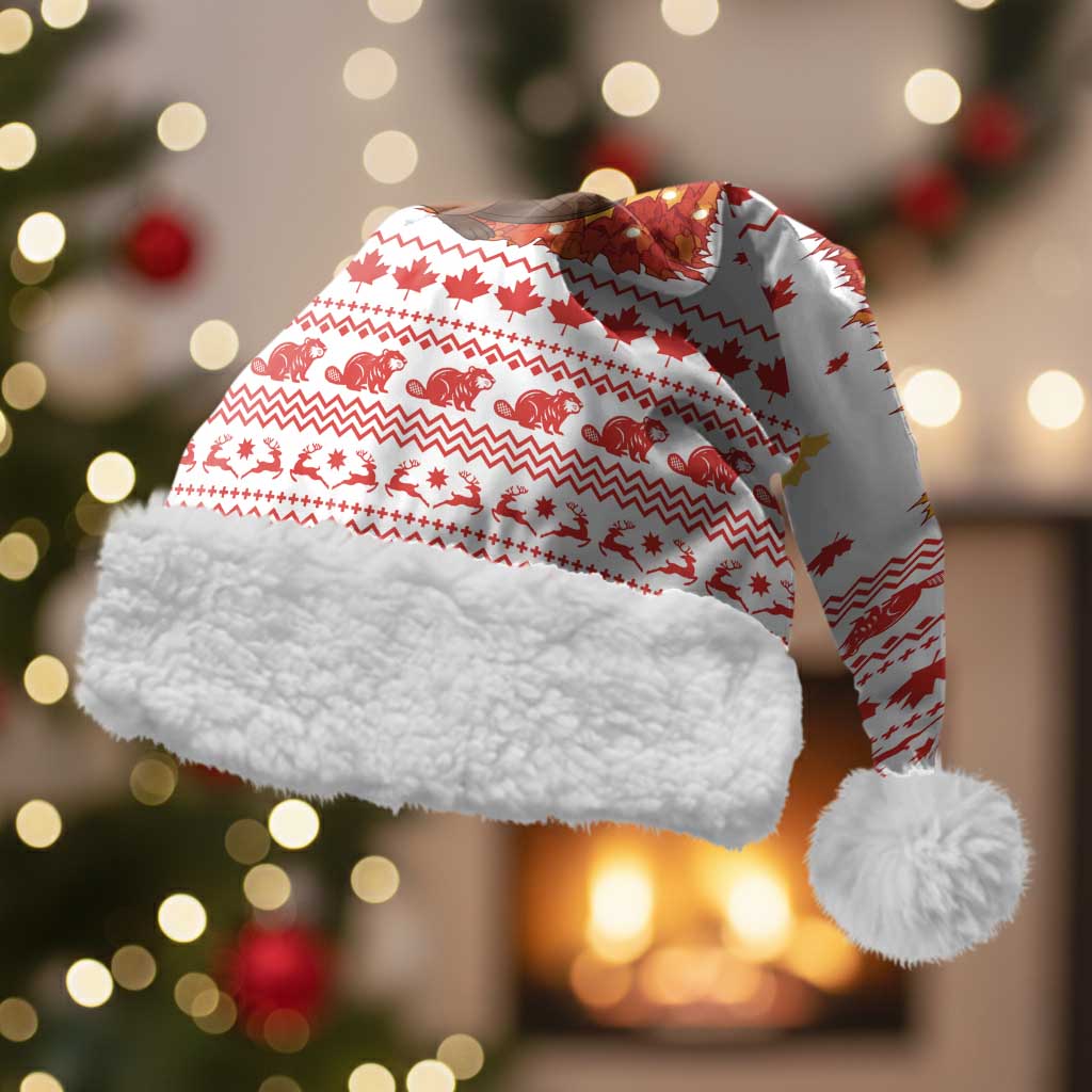 Canada Christmas Santa Hat with Beaver Maple Tree Ice Wine Pie and Red White Knit Pattern Design - Wonder Print Shop