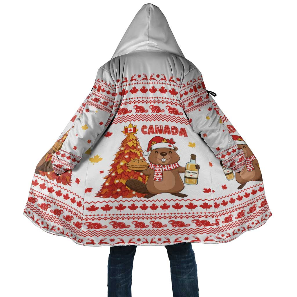 Canada Christmas Cloak with Beaver Maple Tree Ice Wine Pie and Red White Knit Pattern Design - Wonder Print Shop