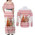 Canada Christmas Couples Matching Off Shoulder Maxi Dress and Long Sleeve Button Shirt with Beaver Maple Tree Ice Wine Pie and Red White Knit Pattern Design - Wonder Print Shop