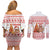 Canada Christmas Couples Matching Off Shoulder Short Dress and Long Sleeve Button Shirt with Beaver Maple Tree Ice Wine Pie and Red White Knit Pattern Design - Wonder Print Shop