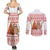 Canada Christmas Couples Matching Summer Maxi Dress and Long Sleeve Button Shirt with Beaver Maple Tree Ice Wine Pie and Red White Knit Pattern Design - Wonder Print Shop