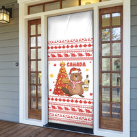Canada Christmas Door Cover with Beaver Maple Tree Ice Wine Pie and Red White Knit Pattern Design - Wonder Print Shop