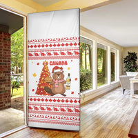Canada Christmas Door Cover with Beaver Maple Tree Ice Wine Pie and Red White Knit Pattern Design - Wonder Print Shop