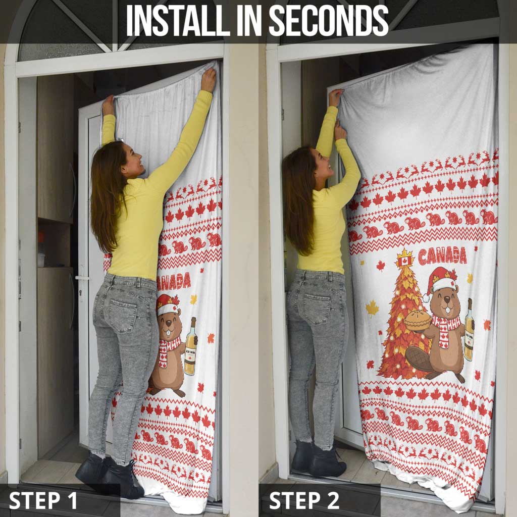 Canada Christmas Door Cover with Beaver Maple Tree Ice Wine Pie and Red White Knit Pattern Design - Wonder Print Shop
