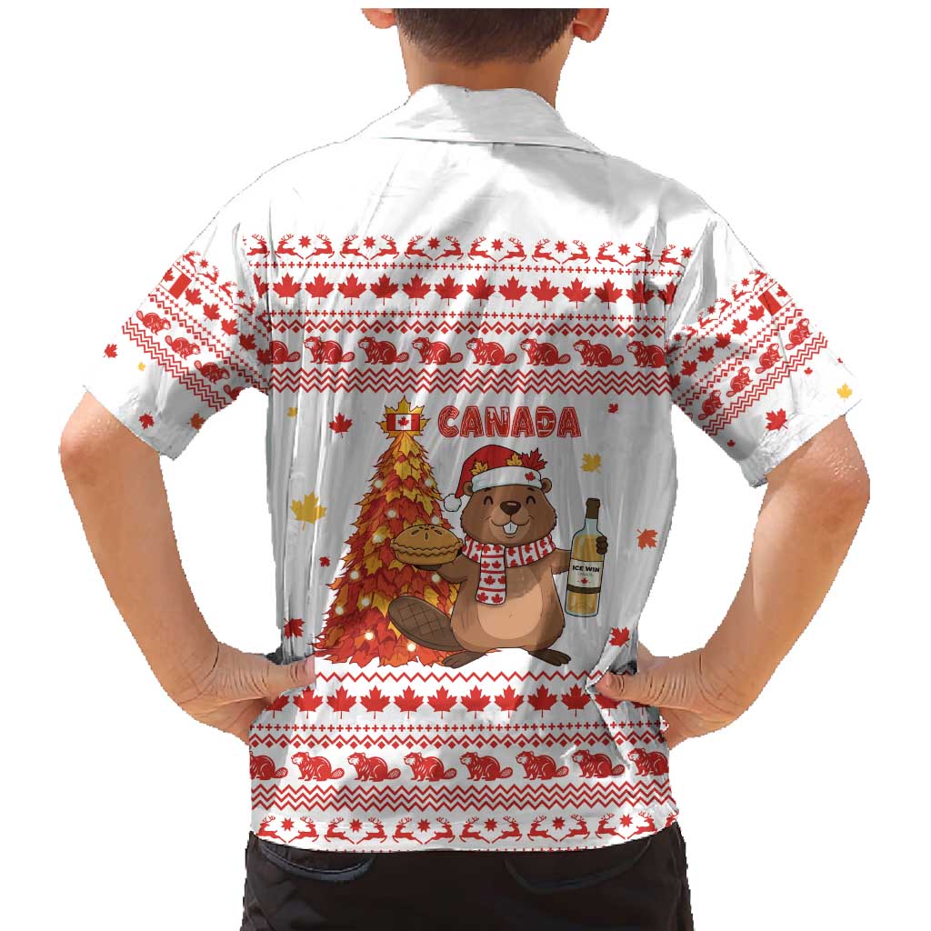 Canada Christmas Family Matching Mermaid Dress and Hawaiian Shirt with Beaver Maple Tree Ice Wine Pie and Red White Knit Pattern Design - Wonder Print Shop