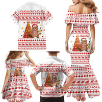 Canada Christmas Family Matching Mermaid Dress and Hawaiian Shirt with Beaver Maple Tree Ice Wine Pie and Red White Knit Pattern Design - Wonder Print Shop