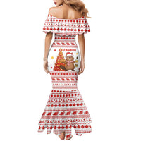 Canada Christmas Family Matching Mermaid Dress and Hawaiian Shirt with Beaver Maple Tree Ice Wine Pie and Red White Knit Pattern Design - Wonder Print Shop