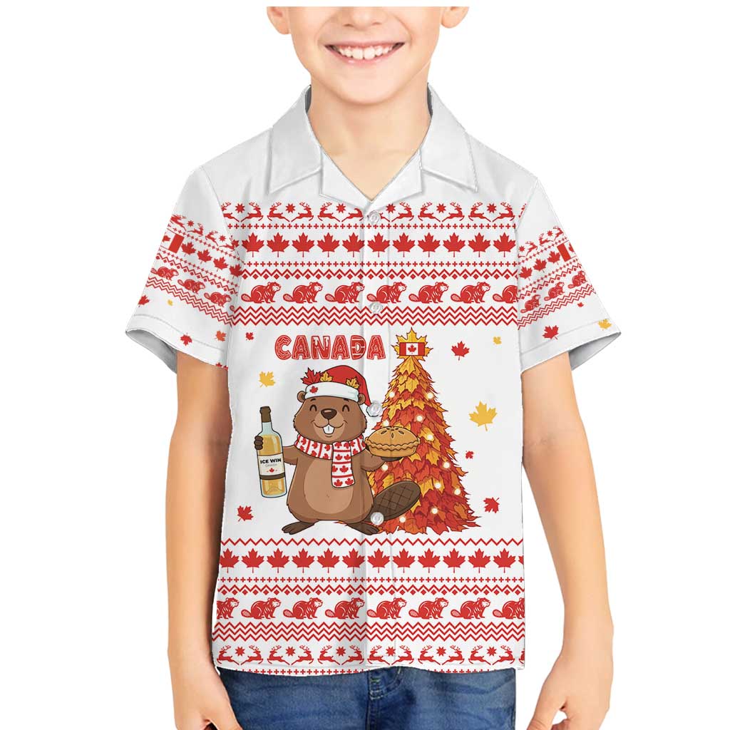 Canada Christmas Family Matching Mermaid Dress and Hawaiian Shirt with Beaver Maple Tree Ice Wine Pie and Red White Knit Pattern Design - Wonder Print Shop