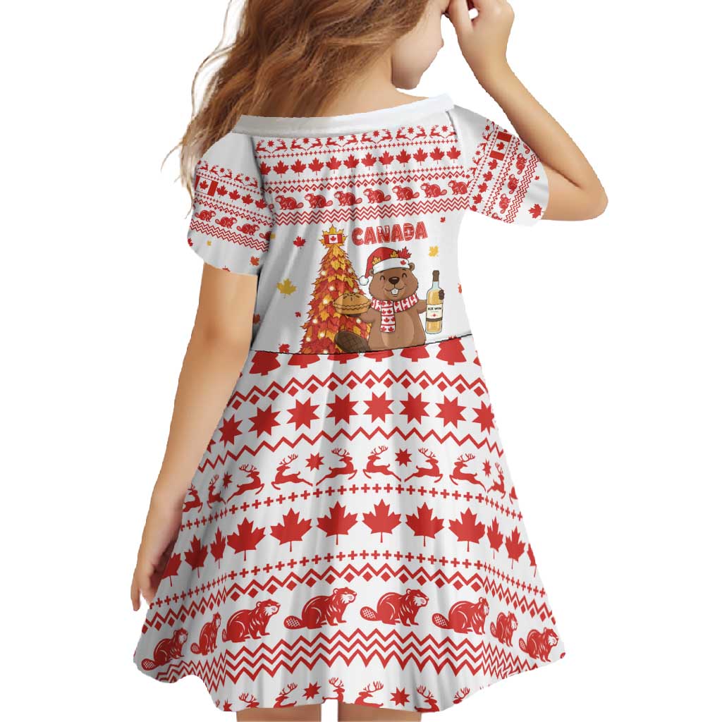 Canada Christmas Family Matching Off Shoulder Maxi Dress and Hawaiian Shirt with Beaver Maple Tree Ice Wine Pie and Red White Knit Pattern Design - Wonder Print Shop