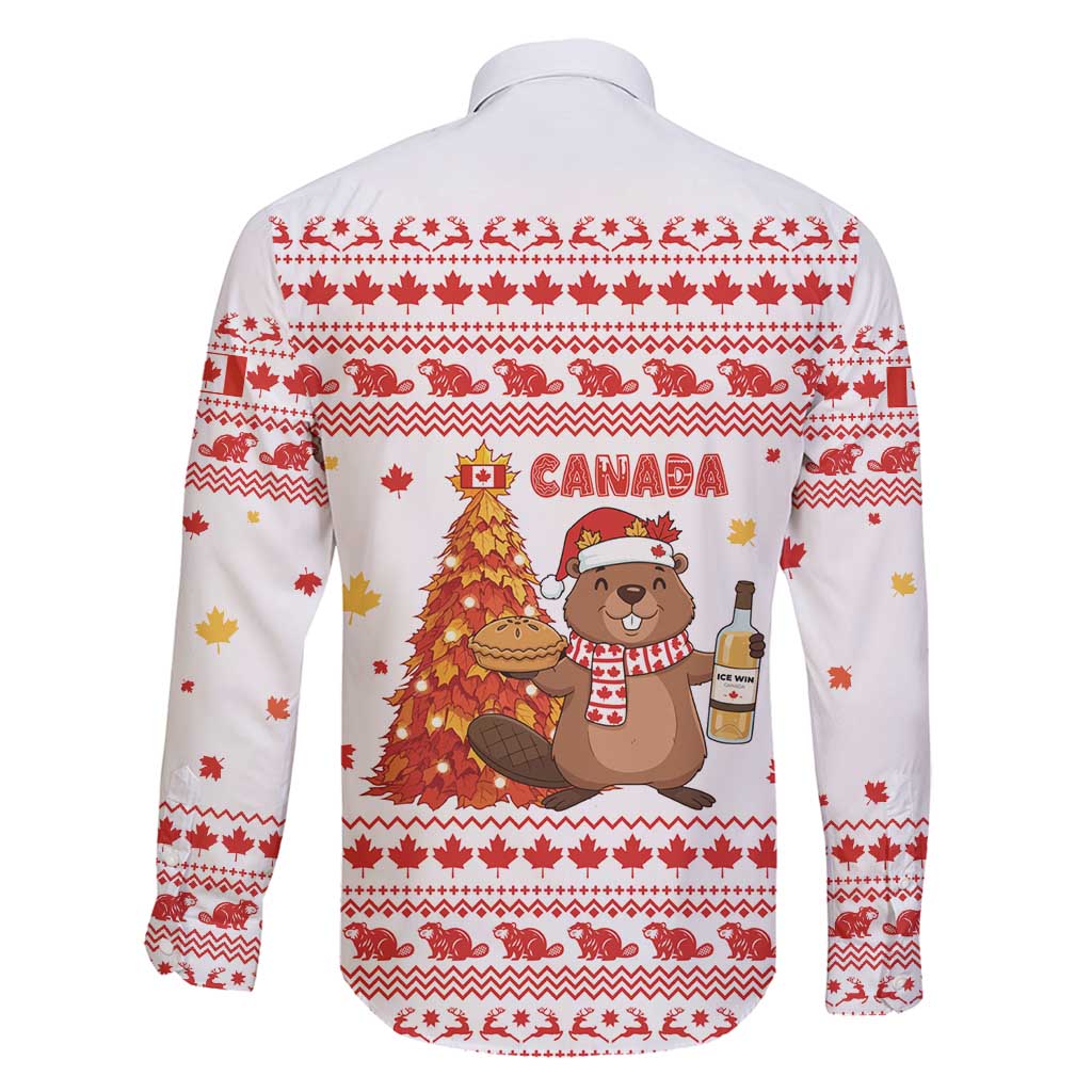 Canada Christmas Family Matching Off Shoulder Short Dress and Hawaiian Shirt with Beaver Maple Tree Ice Wine Pie and Red White Knit Pattern Design - Wonder Print Shop