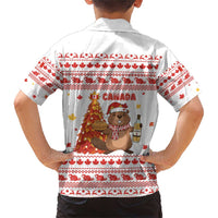 Canada Christmas Family Matching Short Sleeve Bodycon Dress and Hawaiian Shirt with Beaver Maple Tree Ice Wine Pie and Red White Knit Pattern Design - Wonder Print Shop