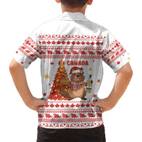 Canada Christmas Family Matching Summer Maxi Dress and Hawaiian Shirt with Beaver Maple Tree Ice Wine Pie and Red White Knit Pattern Design - Wonder Print Shop