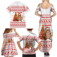 Canada Christmas Family Matching Summer Maxi Dress and Hawaiian Shirt with Beaver Maple Tree Ice Wine Pie and Red White Knit Pattern Design - Wonder Print Shop