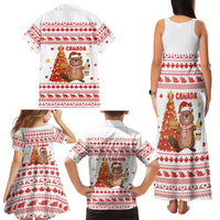 Canada Christmas Family Matching Tank Maxi Dress and Hawaiian Shirt with Beaver Maple Tree Ice Wine Pie and Red White Knit Pattern Design - Wonder Print Shop