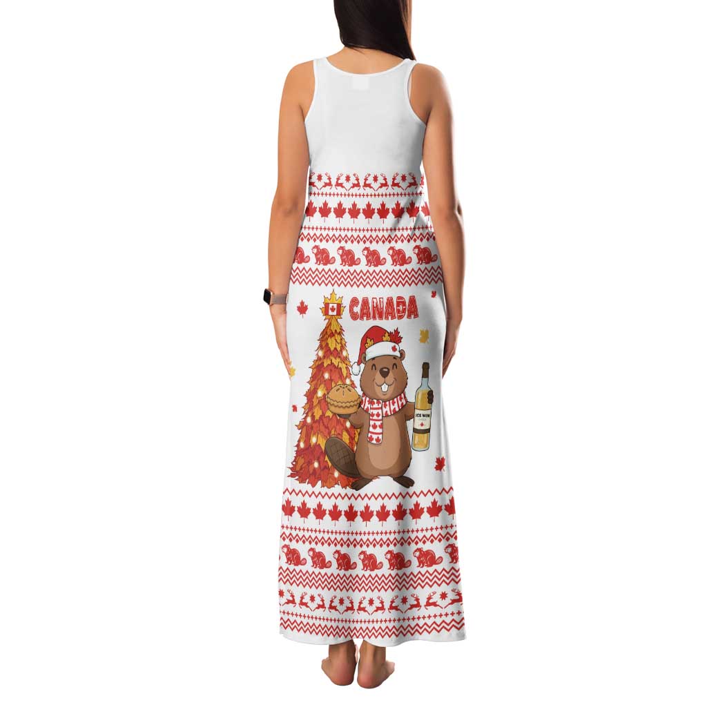 Canada Christmas Family Matching Tank Maxi Dress and Hawaiian Shirt with Beaver Maple Tree Ice Wine Pie and Red White Knit Pattern Design - Wonder Print Shop