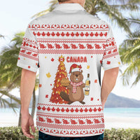 Canada Christmas Hawaiian Shirt with Beaver Maple Tree Ice Wine Pie and Red White Knit Pattern Design - Wonder Print Shop