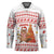 Canada Christmas Hockey Jersey with Beaver Maple Tree Ice Wine Pie and Red White Knit Pattern Design - Wonder Print Shop