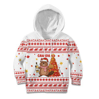 Canada Christmas Kid Hoodie with Beaver Maple Tree Ice Wine Pie and Red White Knit Pattern Design - Wonder Print Shop