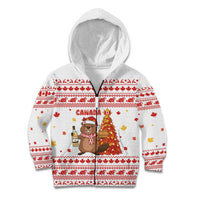 Canada Christmas Kid Hoodie with Beaver Maple Tree Ice Wine Pie and Red White Knit Pattern Design - Wonder Print Shop