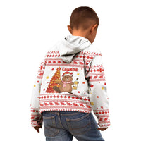 Canada Christmas Kid Hoodie with Beaver Maple Tree Ice Wine Pie and Red White Knit Pattern Design - Wonder Print Shop