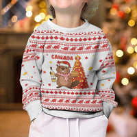 Canada Christmas Kid Ugly Christmas Sweater with Beaver Maple Tree Ice Wine Pie and Red White Knit Pattern Design - Wonder Print Shop